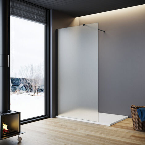 ELEGANT Walk in Shower Door Wet Room Screen Glass Tempered Safety Glass 800 x 1900mm Full Frosted + Black Frame 8mm Glass