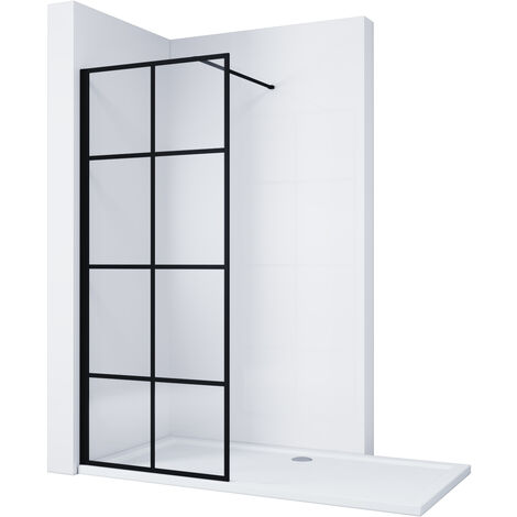 ELEGANT 800mm Black Aluminium Framed Walk in Shower Enclosure Wet Room 8mm Safety Tempered Glass Bathroom Screen