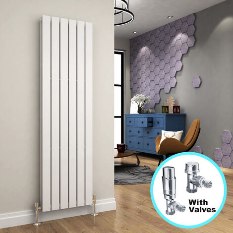 ELEGANT 1600 x 452 mm White Modern Radiator Efficient Rads Double Flat Panel Heater Radiators + Anthracite Thermostatic Radiator Valves (1/5)
