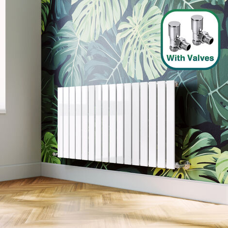 ELEGANT White Horizontal Flat Panel Radiator + Angled Radiator Valves 600 x 1216 mm Single Heater vertical column radiator (1/5)