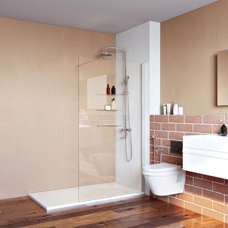 ELEGANT Frameless 800mm Walk in Shower Enclosure 6mm Tempered Glass Shower Door Screen Wet Room