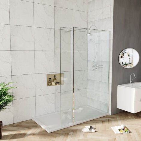 ELEGANT 1000mm Tempered Glass Walk in Shower Enclosure with 300mm Flipper Shower Door Screen Wet Room