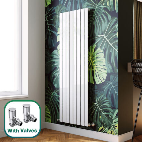 ELEGANT 1800 x 608 mm White Modern Tall Bar Rads Single Flat Panel Designer Radiator + Modern Angled Radiator Valve (1/5)