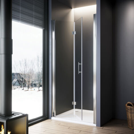 ELEGANT 800mm Folding Shower Screen Cubicle 6mm Tempered Glass Bi Fold Wetroom Shower Enclosure with Shower Base Tray 1200x800mm and Waste Trap (1/5)