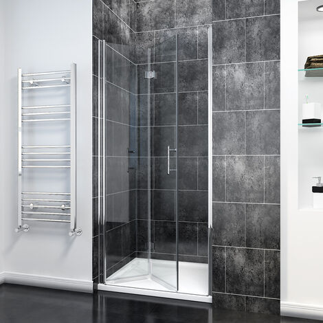 ELEGANT 800mm Bi-Fold Walkin Shower Door 6mm Safety Tempered Glass Bath Screen Folding Wet Room Shower Enclosure