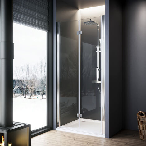 ELEGANT 800mm Folding Shower Screen Cubicle 6mm Tempered Glass Bi Fold Wetroom Shower Enclosure with Shower Base Tray 1500x800mm and Waste Trap (1/5)