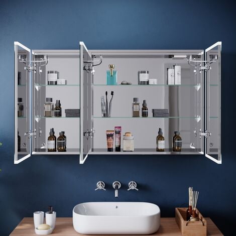 ELEGANT 1050 x 650 x 125mm Bathroom Illuminated LED Mirror Cabinet with Shaver Socket, Bluetooth and Stainless Steel Cabinet