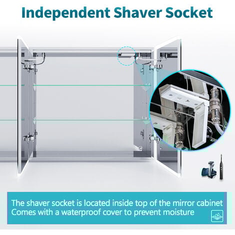 ELEGANT 1050 x 650 x 125mm Bathroom Illuminated LED Mirror Cabinet with Shaver Socket, Bluetooth and Stainless Steel Cabinet