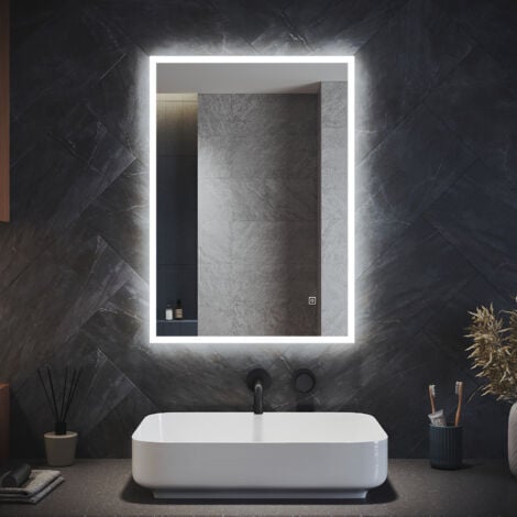 ELEGANT Backlit Bathroom LED Mirror with Shaver Socket 700x500mm Wall Mounted Bathroom Mirror with LED Lights Demister Pad Touch Switch Vertical/Horizontal