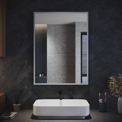 ELEGANT Backlit Bathroom LED Mirror with Shaver Socket 800x600mm Wall Mounted Bathroom Mirror with LED Lights Demister Pad Touch Switch Vertical/Horizontal