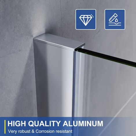 ELEGANT Bath Screen Chrome Aluminium Profile Frameless Glass Bath Shower Screen 800x1400mm Thickness 6mm Tempered Glass Single Panel