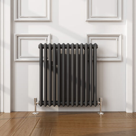 ELEGANT 600 x 605mm Anthracite Traditional Radiator Horizontal Cast Iron Style Double Column Rad