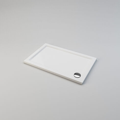 ELEGANT Low Profile Shower Tray Gloss White Slimline Resin Rectangular Shower Base Tray 1200 x 700 x 40 mm with Free Waste Trap