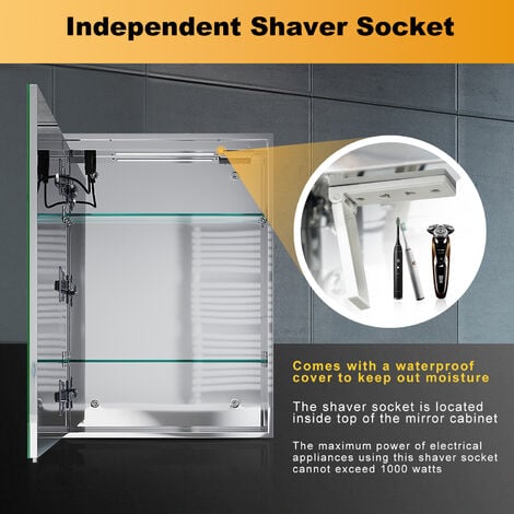 ELEGANT Bathroom LED Mirror Cabinet with Shaver Socket Anti Fog ...