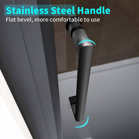 ELEGANT 1000mm Shower Enclosure Black Sliding Door 700mm Side Screen Panel 8mm Grey Nano Coated Glass Cabin