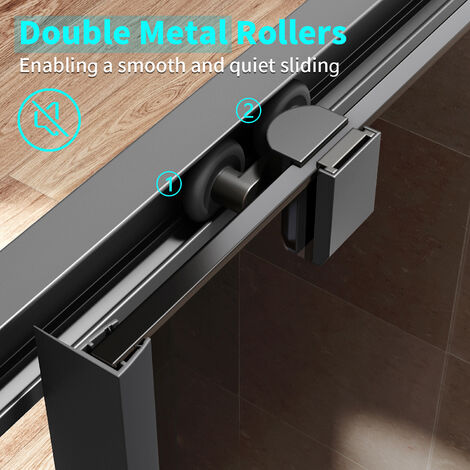 ELEGANT 1000mm Shower Enclosure Black Sliding Door 700mm Side Screen Panel 8mm Grey Nano Coated Glass Cabin
