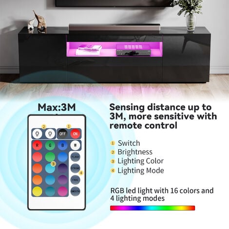 ELEGANT TV Stand Black 1800mm MFC Modern TV Cabinet with LED Light High Gloss TV Entertainment Unit for Living Room Bedroom Furniture with Shelf and Storages