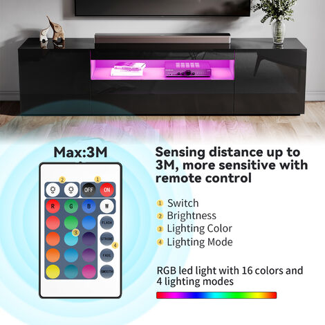 ELEGANT Modern TV Stand Black High Gloss LED Light TV Cabinet 2000mm Entertainment Unit for Living Room Bedroom Furniture with Shelf and Storages