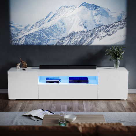 ELEGANT TV Stand Front High Gloss LED TV Cabinet Floor Stand TV Unit with Storage for Bedroom Living Room, 2000mm Black TV Entertainment Unit