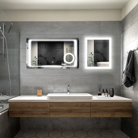 ELEGANT Bathroom LED Mirror Modern Wall Mounted Rectangular Bathroom Mirror 600x500mm + 1000x600mm with Demister Pad Shaver Socket (1/5)