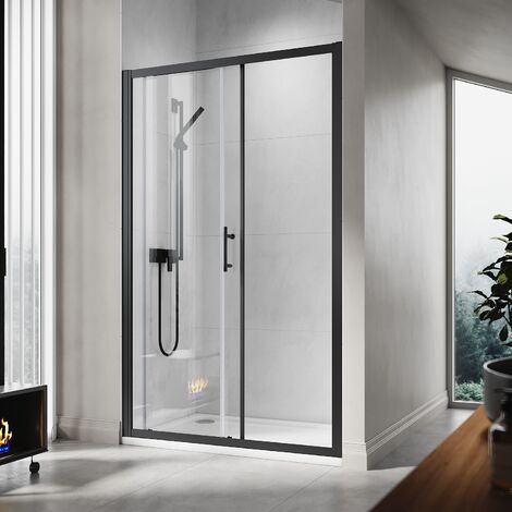 ELEGANT 1200mm Sliding Shower Enclosure Black Frame Shower Door 6mm ...