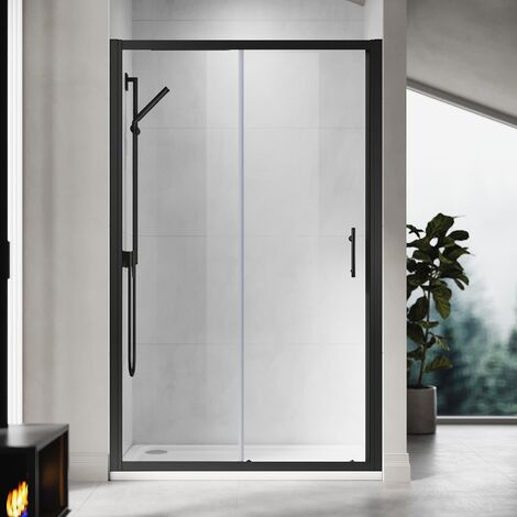 ELEGANT 1200mm Sliding Shower Enclosure Black Frame Shower Door 6mm Tempered Glass with 1200x760mm Shower Tray, Waste Trap (1/5)