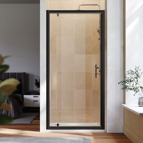 ELEGANT 800mm Black Frame Pivot Shower Door Enclosure Reversible Bathroom Wet Room, 900x800mm Shower Tray, Waste Trap (1/5)