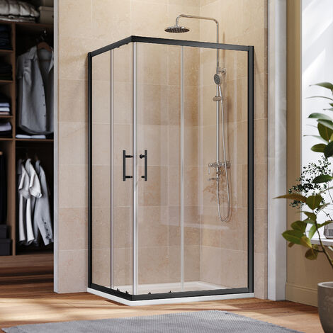 ELEGANT Black Frame 900 x 800 mm Corner Entry Shower Enclosure with ...