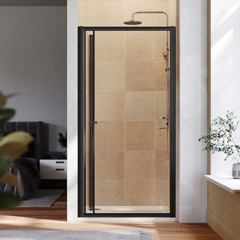 ELEGANT 860mm Black Frame Bifold Shower Door Enclosure Folding Bathroom Glass Wet room