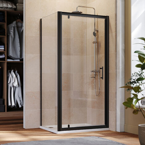ELEGANT 1000mm Black Frame Pivot Shower Door Enclosure with 800mm Side Panel Reversible Bathroom Wet Room, 1000x800mm Shower Tray, Waste Trap (1/5)