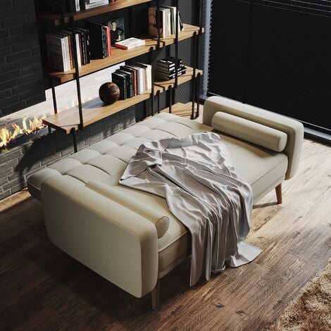 ELEGANT Sofa Bed 3 Seater Settee Recliner Couch Fabric Sofa Cover Click Clack Sofa Bed with Arms, Rubber Wooden Legs, Cream 1860 x 820 x 790 mm