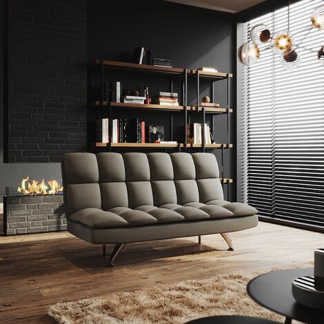 ELEGANT Armless Sofa Bed Settee Recliner Couch Fabric Sofa 3 Seater Cover Click Clack Sofa Bed with Chrome Legs, Grey 1780 x 920 x 960 mm