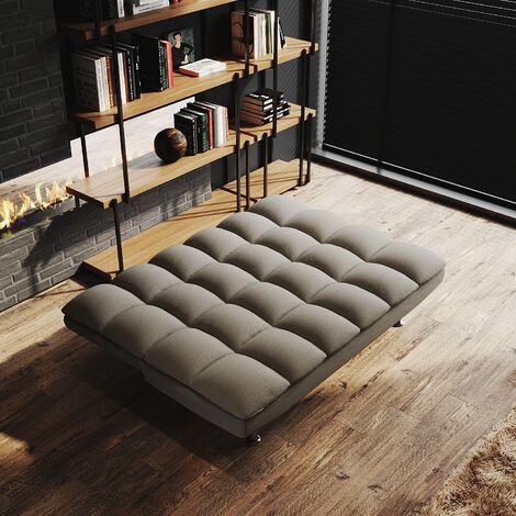 ELEGANT Armless Sofa Bed Settee Recliner Couch Fabric Sofa 3 Seater Cover Click Clack Sofa Bed with Chrome Legs, Grey 1780 x 920 x 960 mm