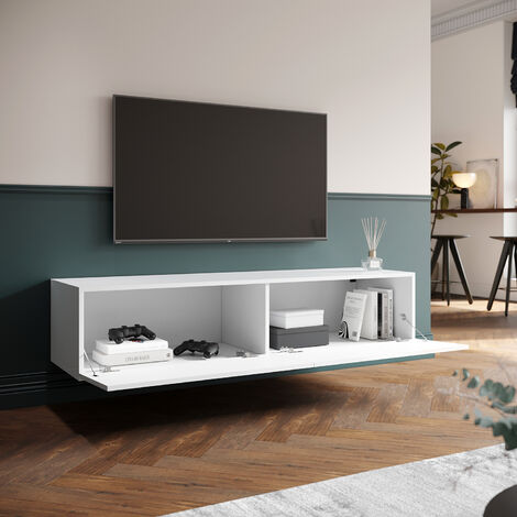 ELEGANT 1400mm Floating TV Unit, Wall Mounted TV Cabinet High Gloss White Soft Close