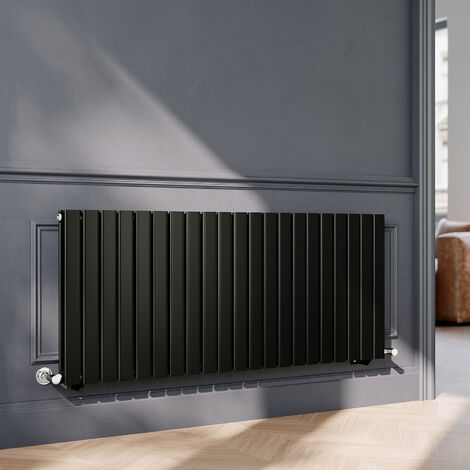 ELEGANT 600 x 1428mm Black Horizontal Radiator Designer Double Panel Flat Panel Rads