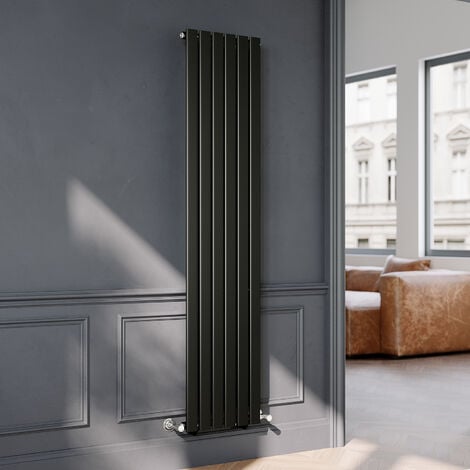 ELEGANT 1800 x 408mm Black Vertical Radiator Designer Single Panel Flat ...