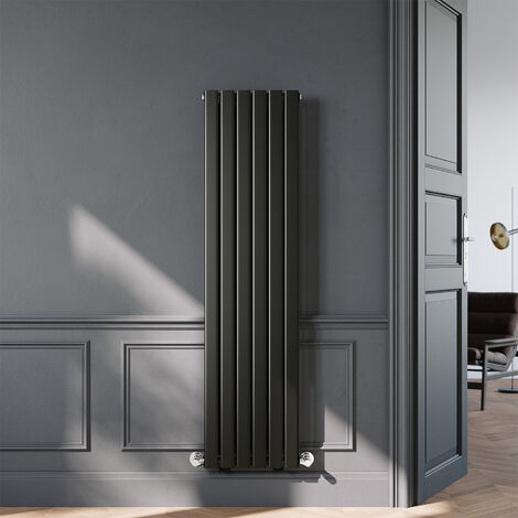 ELEGANT 1600 x 408mm Black Vertical Radiator Designer Double Panel Flat Panel Rads