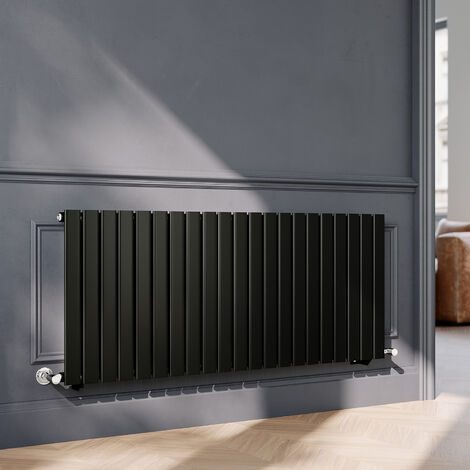 ELEGANT 600 x 1428mm Black Horizontal Radiator Designer Single Panel Flat Panel Rads