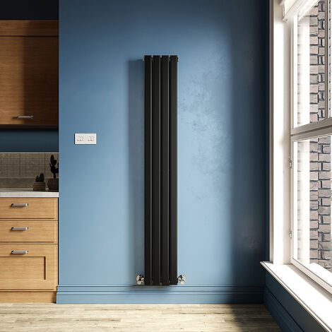 ELEGANT Black Designer Radiator 272 x 1800 mm Flat Double Panel Vertical Central Heating Radiator