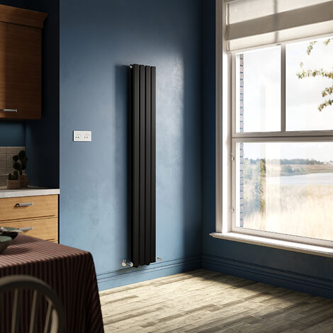 ELEGANT Black Designer Radiator 272 x 1800 mm Flat Double Panel Vertical Central Heating Radiator