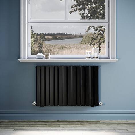 ELEGANT Black Designer Radiator 952 x 600 mm Flat Double Panel Horizontal Central Heating Radiator