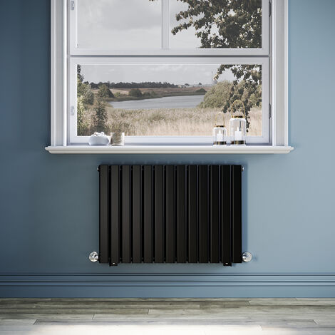 Off Centre Radiator Pinterest ELEGANT Black Designer Radiator 884 x 600 mm Flat Double Panel ...