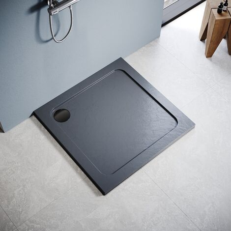 ELEGANT 760 x 760 x 40 mm Anti-Slip Square Slate Effect Shower Tray Gray with Free Waste (1/5)