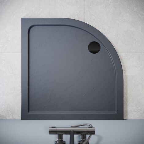 ELEGANT Anti-Slip Quadrant Slate Effect Shower Tray Gray with Free Waste 800 x 800 x 40 mm
