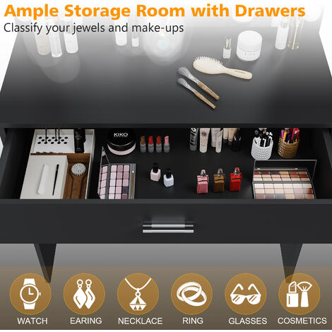 ELEGANT Furniture Dresser with Large Drawer with Slides Makeup Mirror Dresser Black Drawer Dresser with stool set