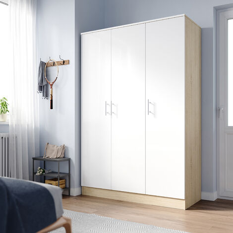 ELEGANT Wardrobe Triple Door with White Oak High Gloss Bedroom Closet Storage Furniture and Multiple Shelves 1200 x 500 x 1800 mm