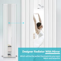 ELEGANT Vertical Column Bathroom Radiator 1800 x 499 mm Oval Single Panel Designer Heater White Mirror Radiator