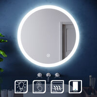 ELEGANT 700 x 700 mm Modern Round Illuminated LED Bathroom Mirror Touch Sensor + Demister
