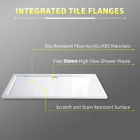 ELEGANT Rectangular 1600 x 800 x 40 mm Shower Tray for Shower Enclosure Cubicle + Waste Trap
