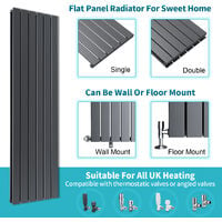 ELEGANT Anthracite Vertical Designer Radiator 1600x608mm Double Flat Panel Central Black Heating Radiators
